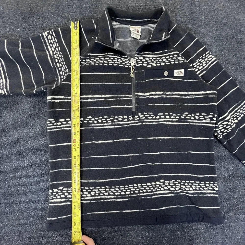 North Face Sweater Mens Medium Black White Striped‎ 1/4 Zip Pullover Fleece Warm